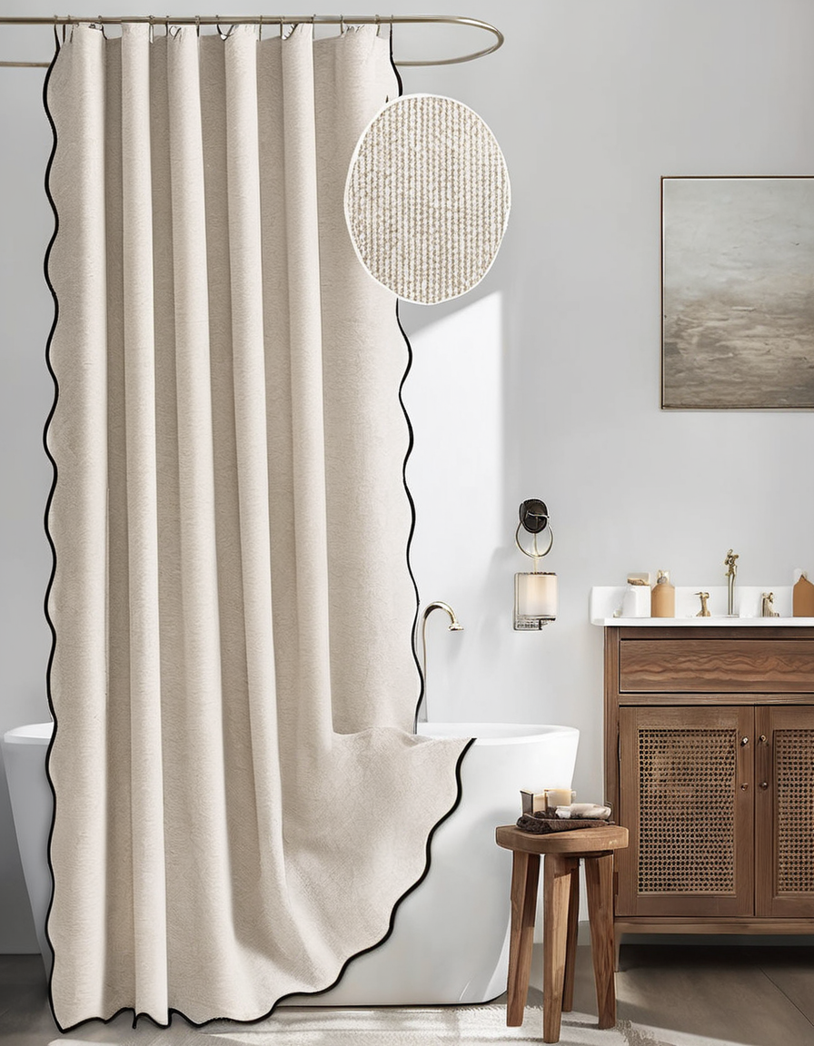 Beige Wavy Edge Shower Curtain
