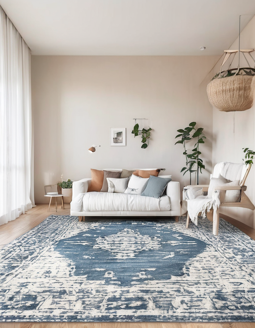 Blue patterned area rug