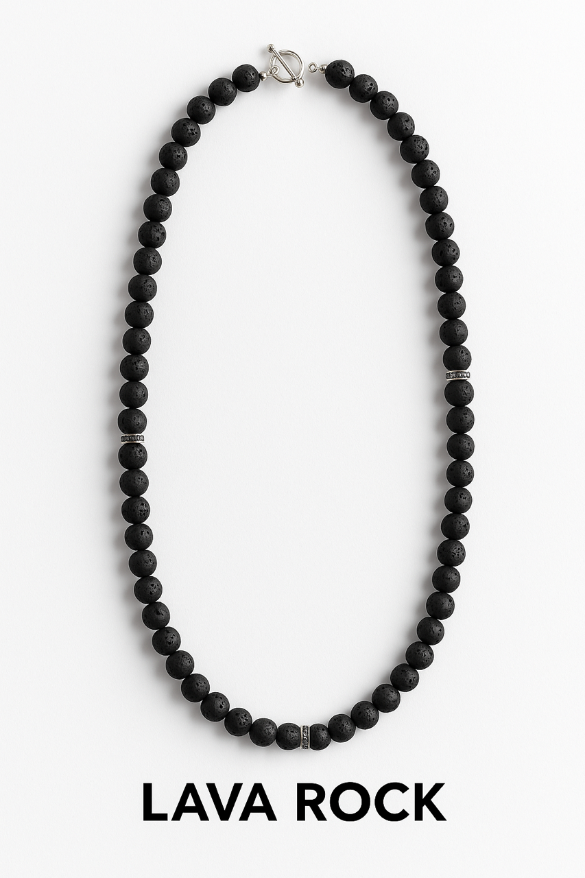 Lava Rock Bead Necklace - Long