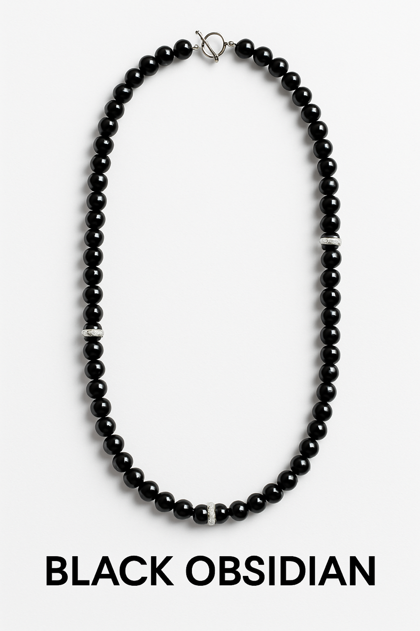 Obsidian beaded necklace - Long