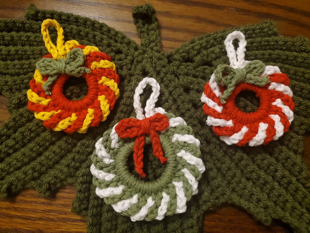 Handmade Crocheted Holiday Wreath Ornaments