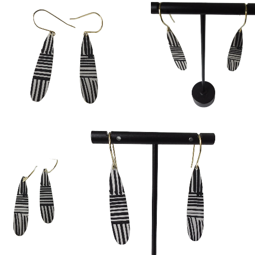 Black and White Bold Elongated Drop Earrings