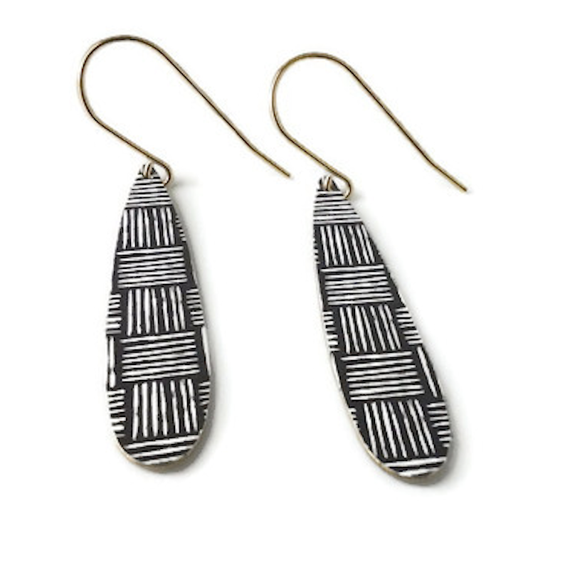 Black and white Pattern Elongated Drop Earrings