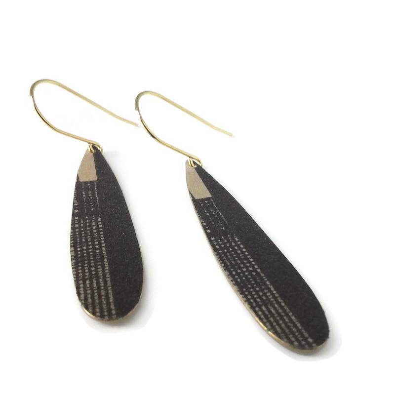Black And Tan Elongated Drop Earrings