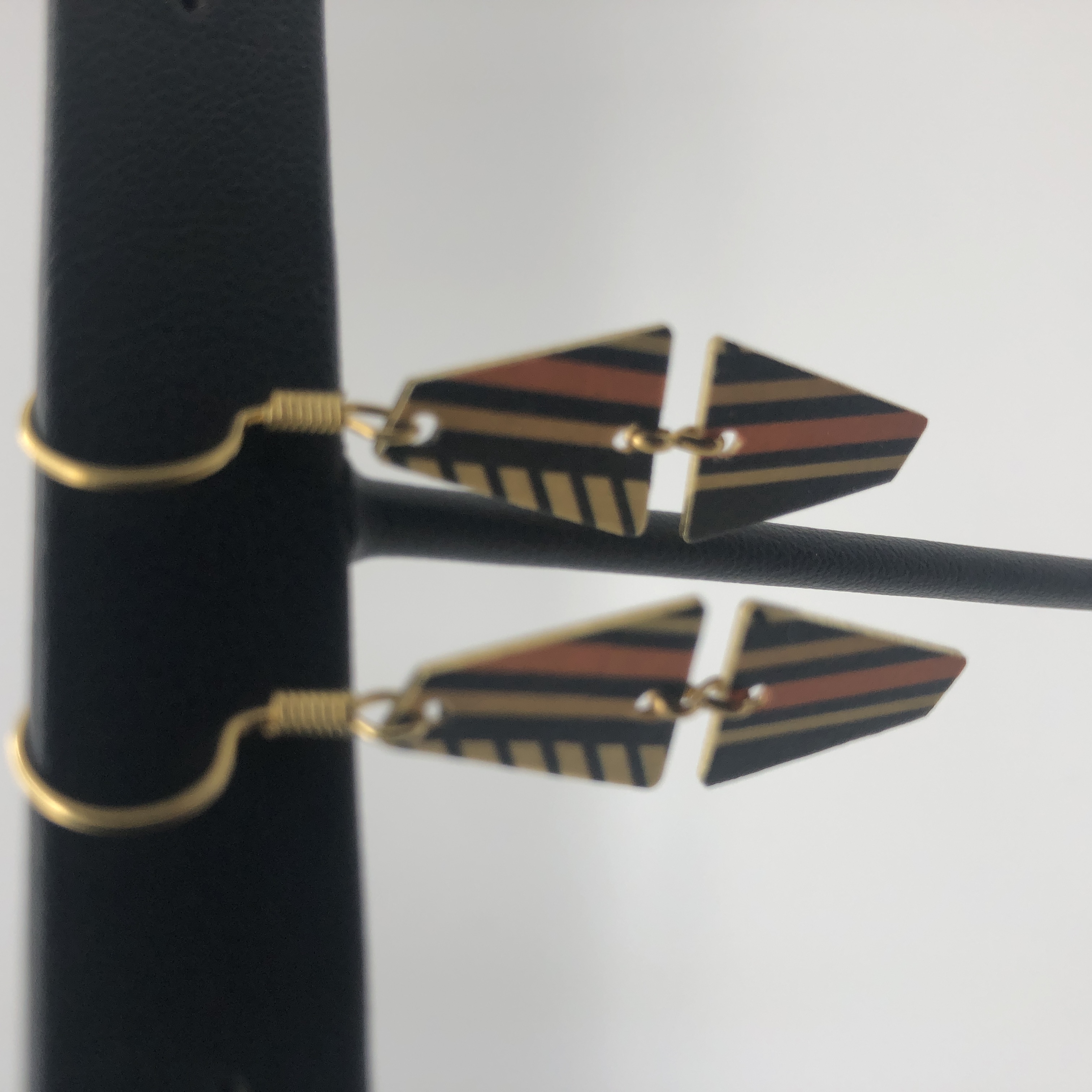Geometric Striped Brass Earrings