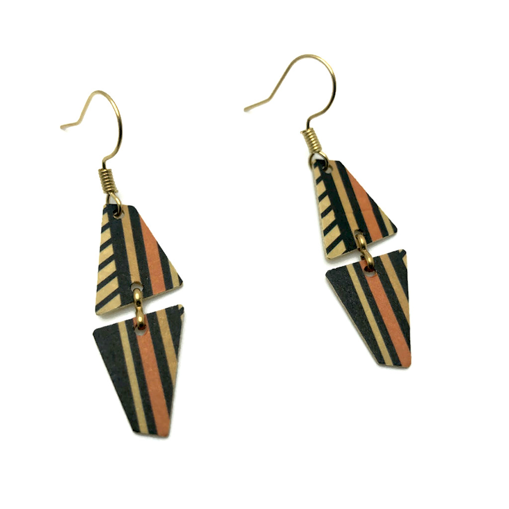Geometric Striped Brass Earrings