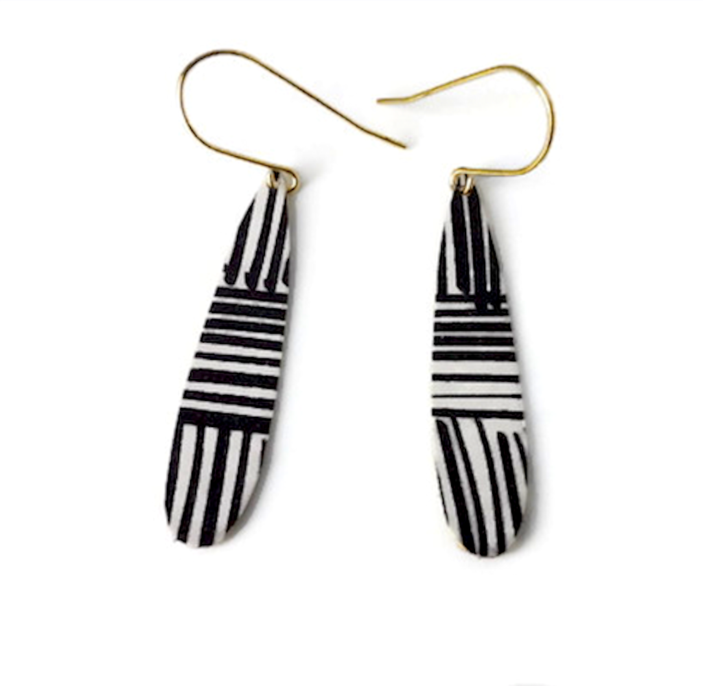 Black and White Bold Elongated Drop Earrings