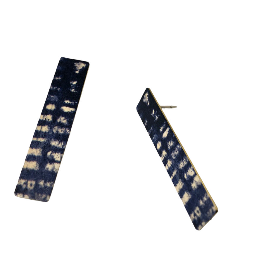 Indigo Shibori Patterned Post Earrings