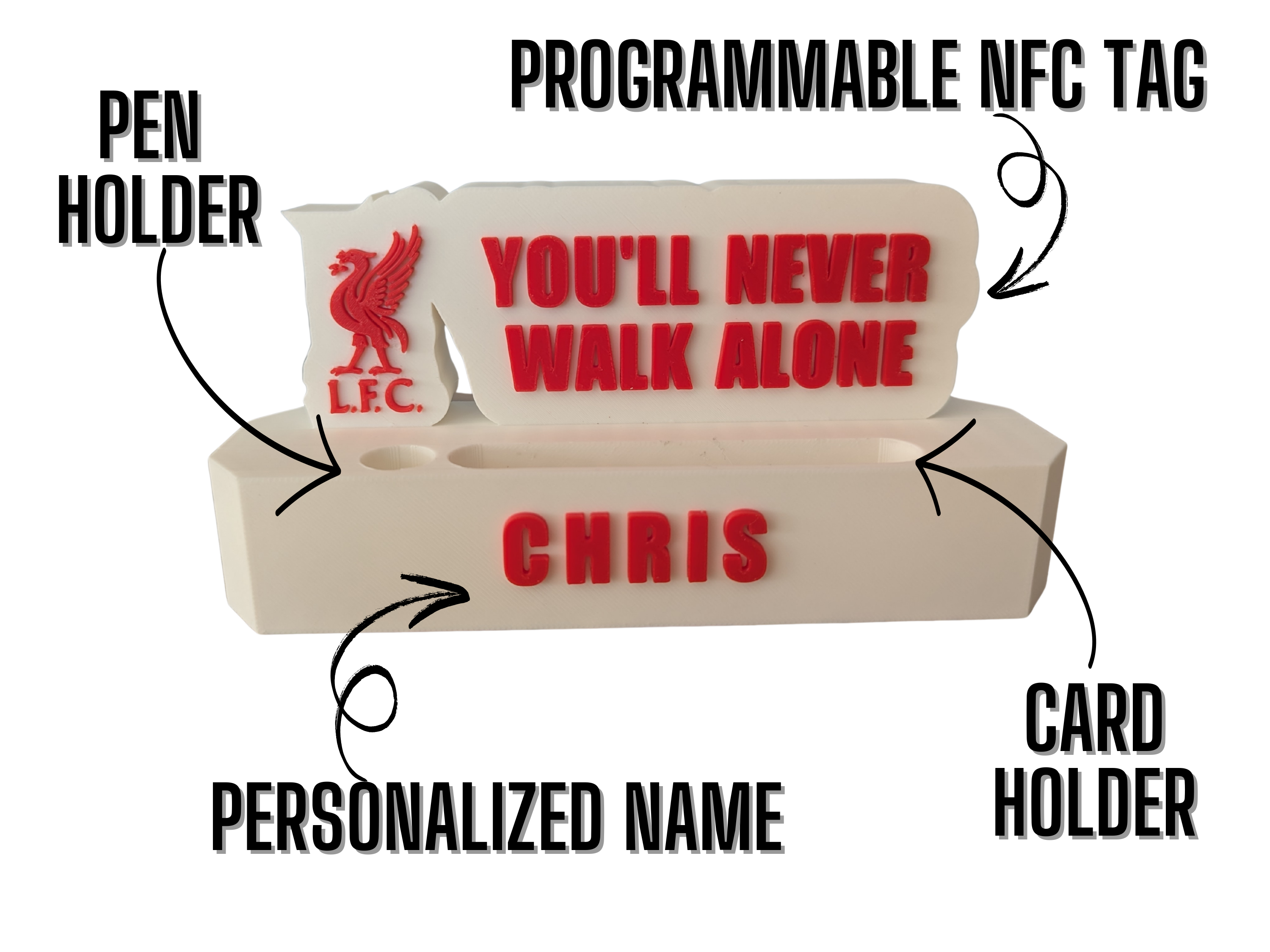 Custom NFC Liverpool FC Name Plate: 3D Printed Personalized Desk Plaque