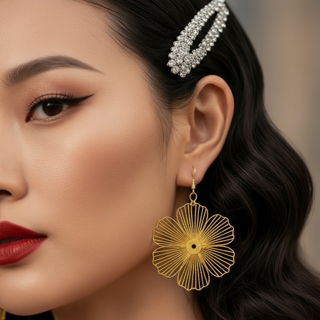 Gold Floral Dangle Earrings