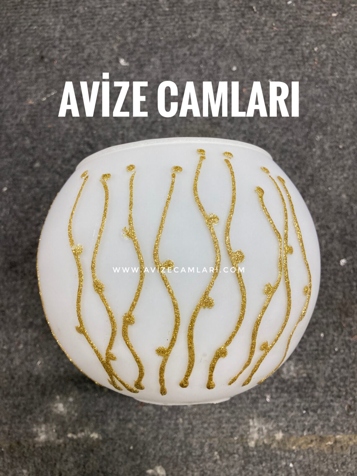 Yuvarlak Avize Camı ( Sarı Simli )