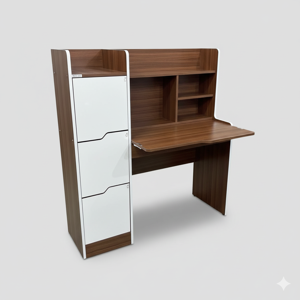 Modern Compact Study Desk with Integrated Shelving & Keyboard Tray