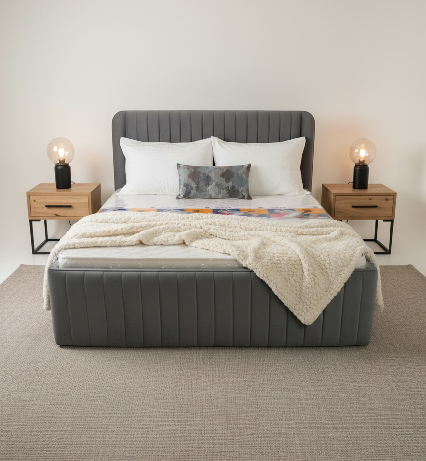 The Luxe Ribbed Upholstered Platform Bed