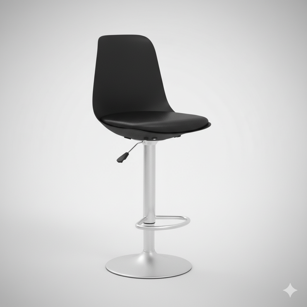 Modern Adjustable Swivel Bar Stool with Padded Seat - Black & Chrome