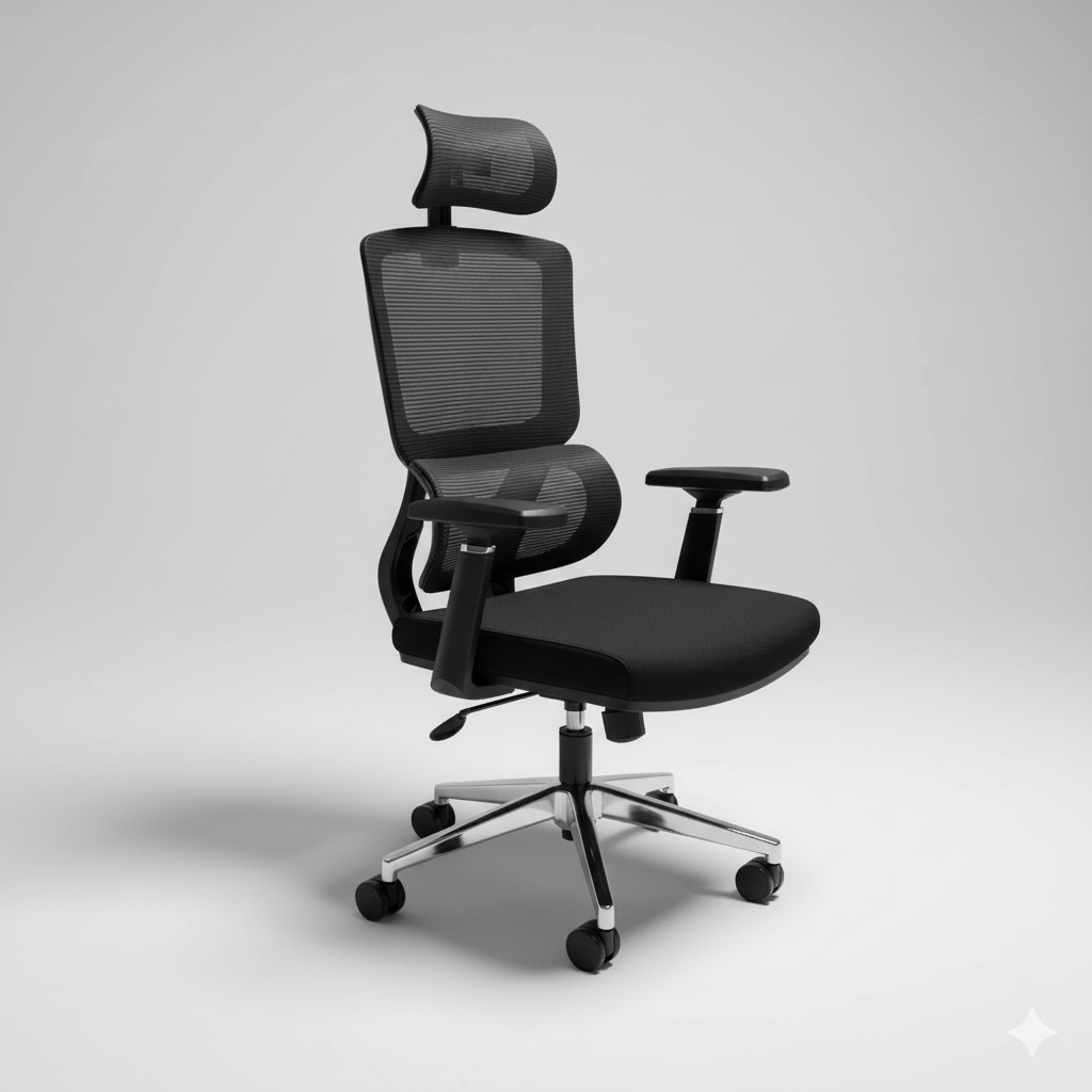 Premium High-Back Ergonomic Mesh Office Chair with Headrest - Black