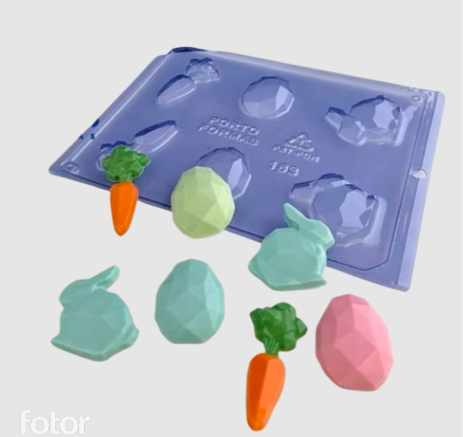 Forma de Acetato BWB 3 Partes – Moldes Origami para Chocolate (Coelho, Cenoura e Ovinhos)
