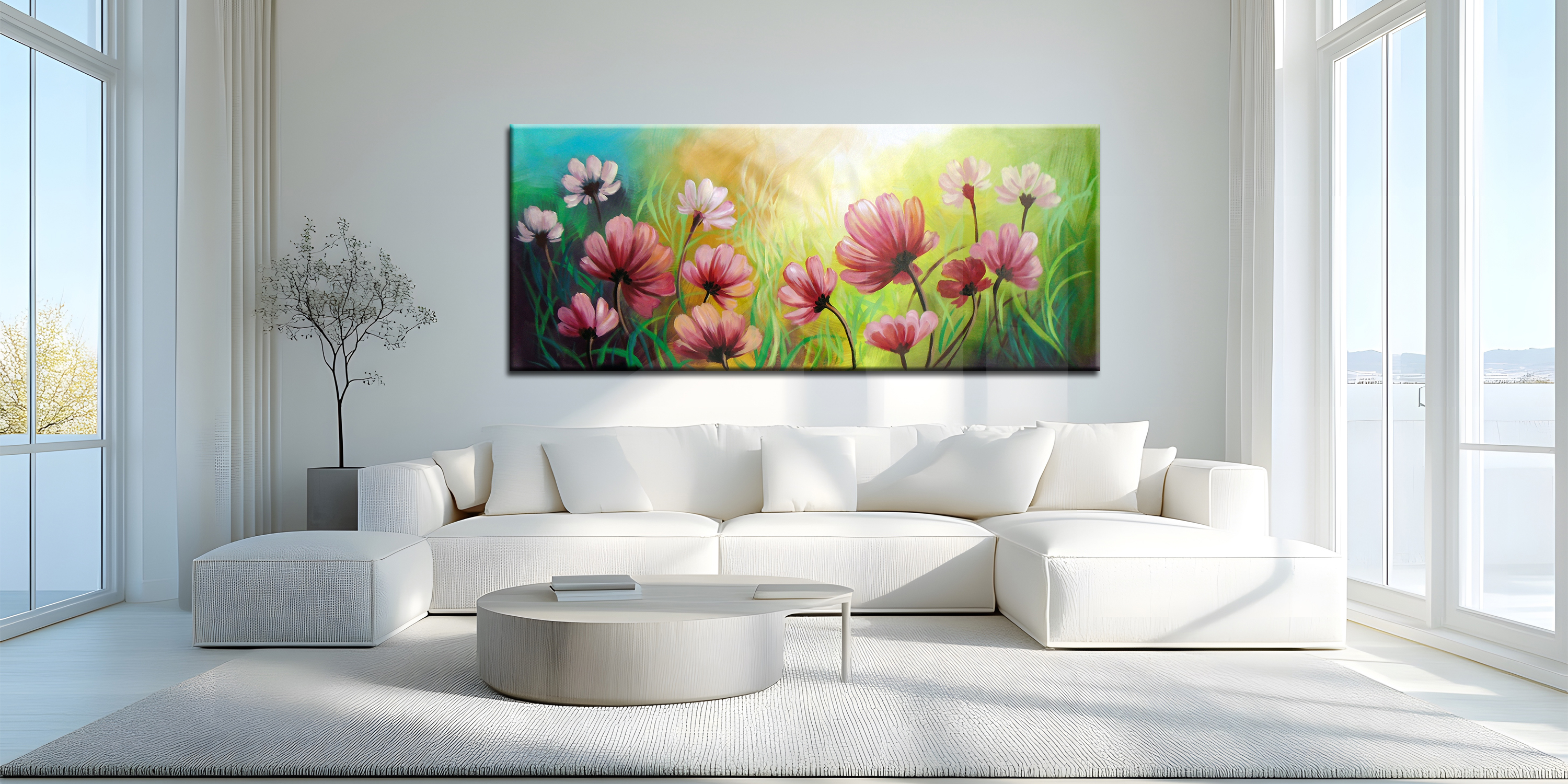 Pink Flowers Floral Art Painting