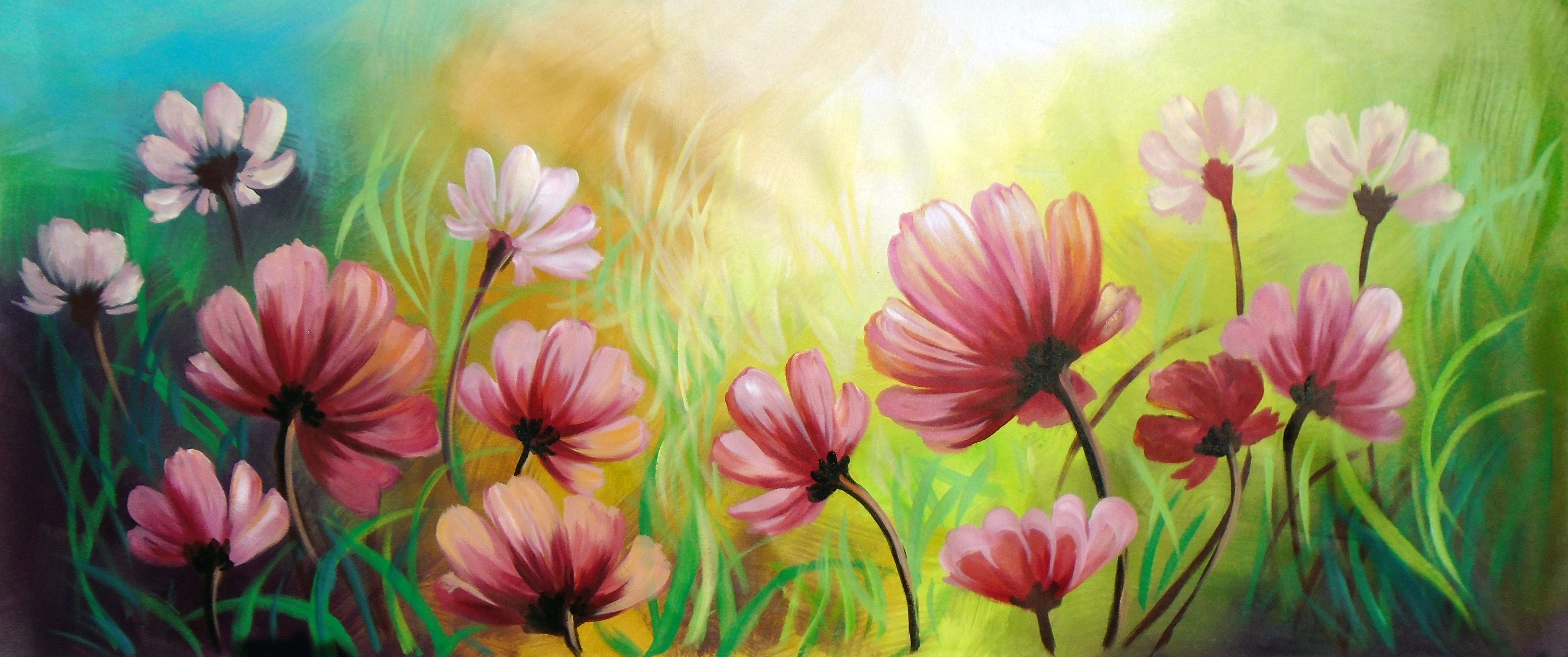 Pink Flowers Floral Art Painting