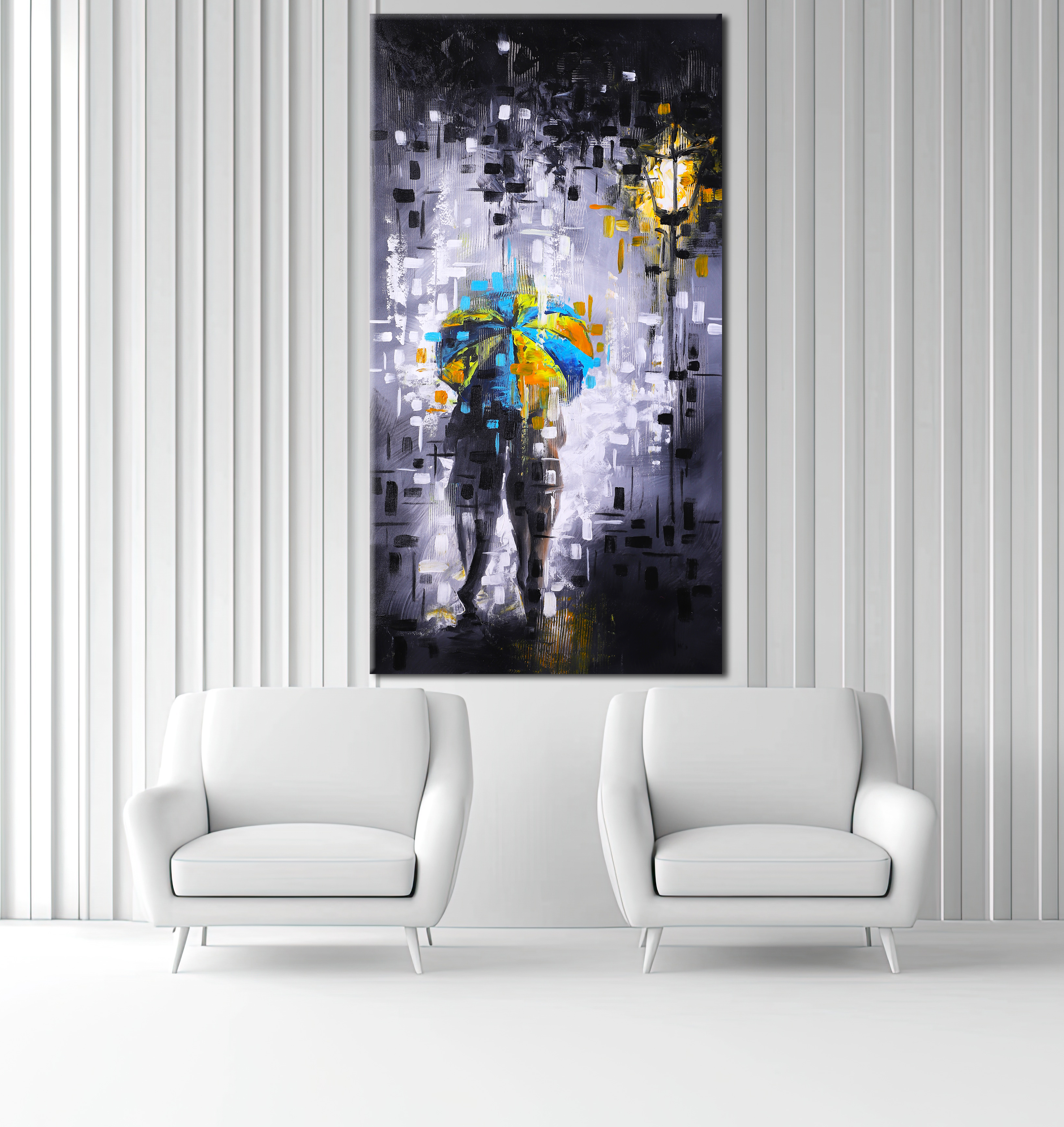 Abstract Couple Under Umbrella Wall Art