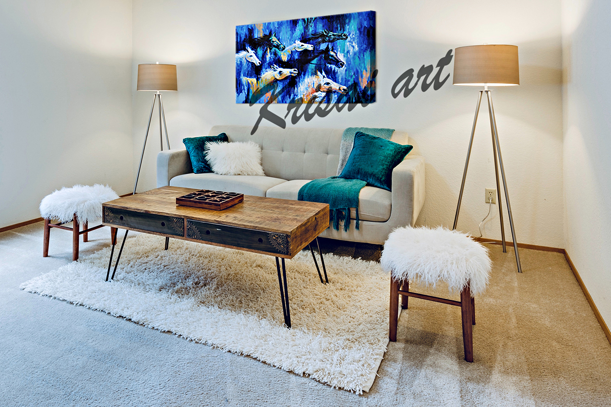 7 Running horses acrylic painting on canvas