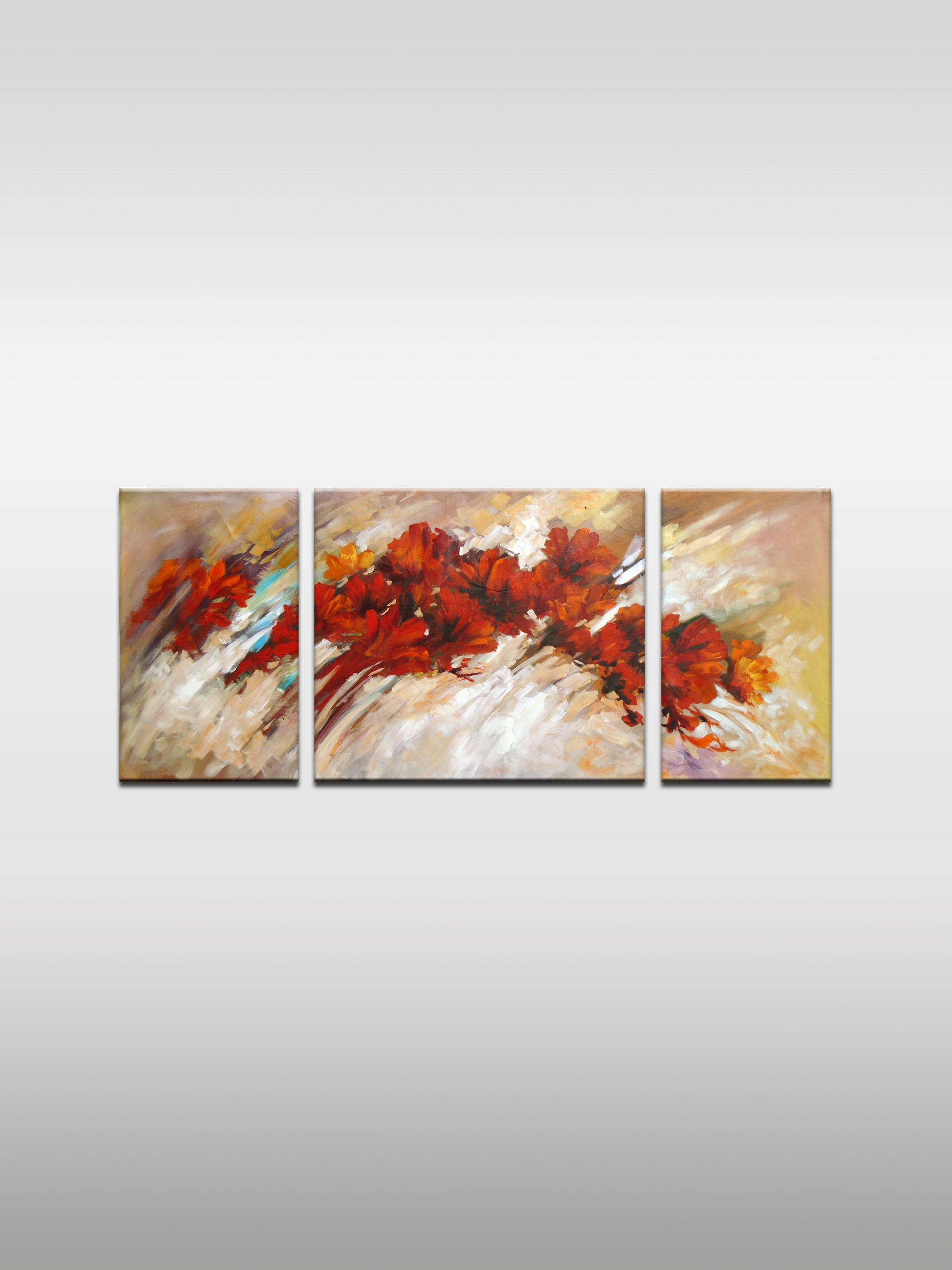 3 Panel Red Floral Abstract Painting