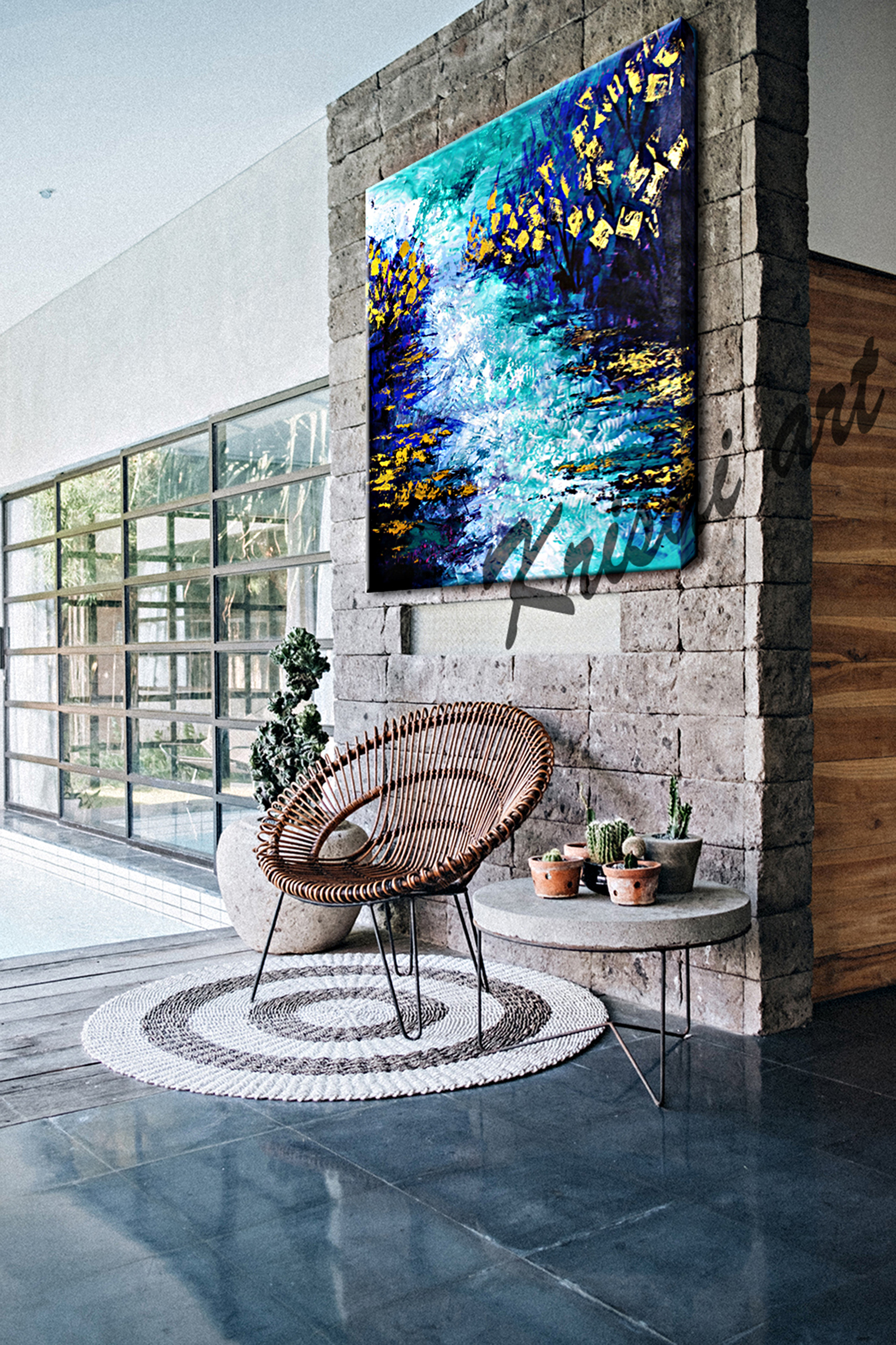 The Golden Trees Seascape Abstract Painting