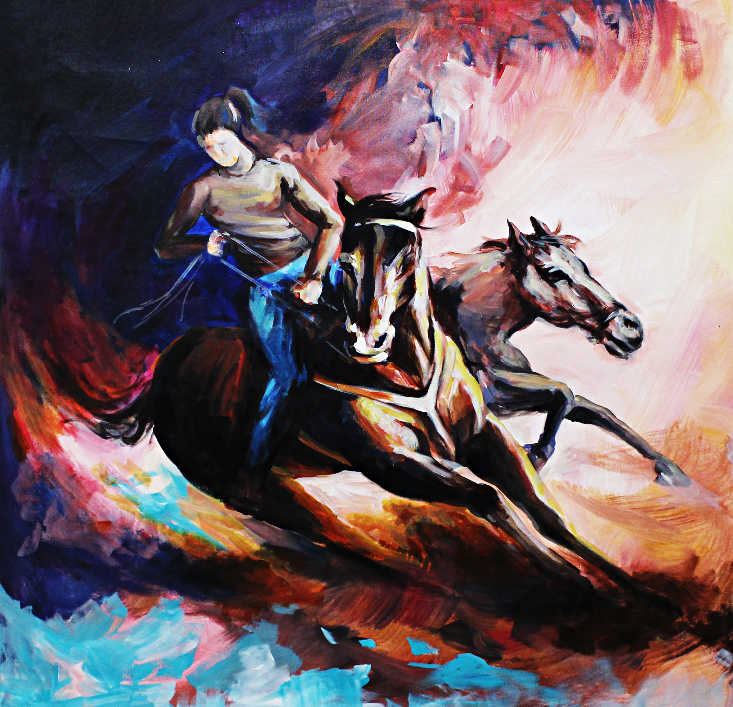 The Girl Power Horse Racing Canvas Painting