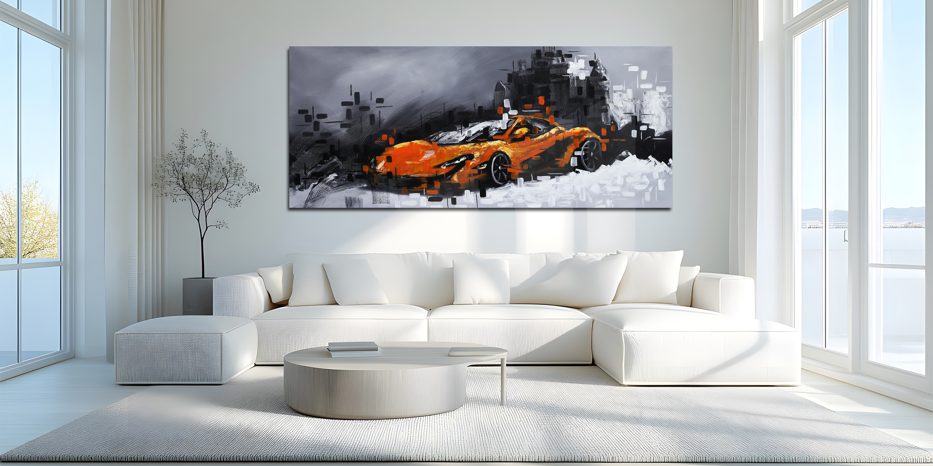 Modern Orange Sports Car Canvas Painting