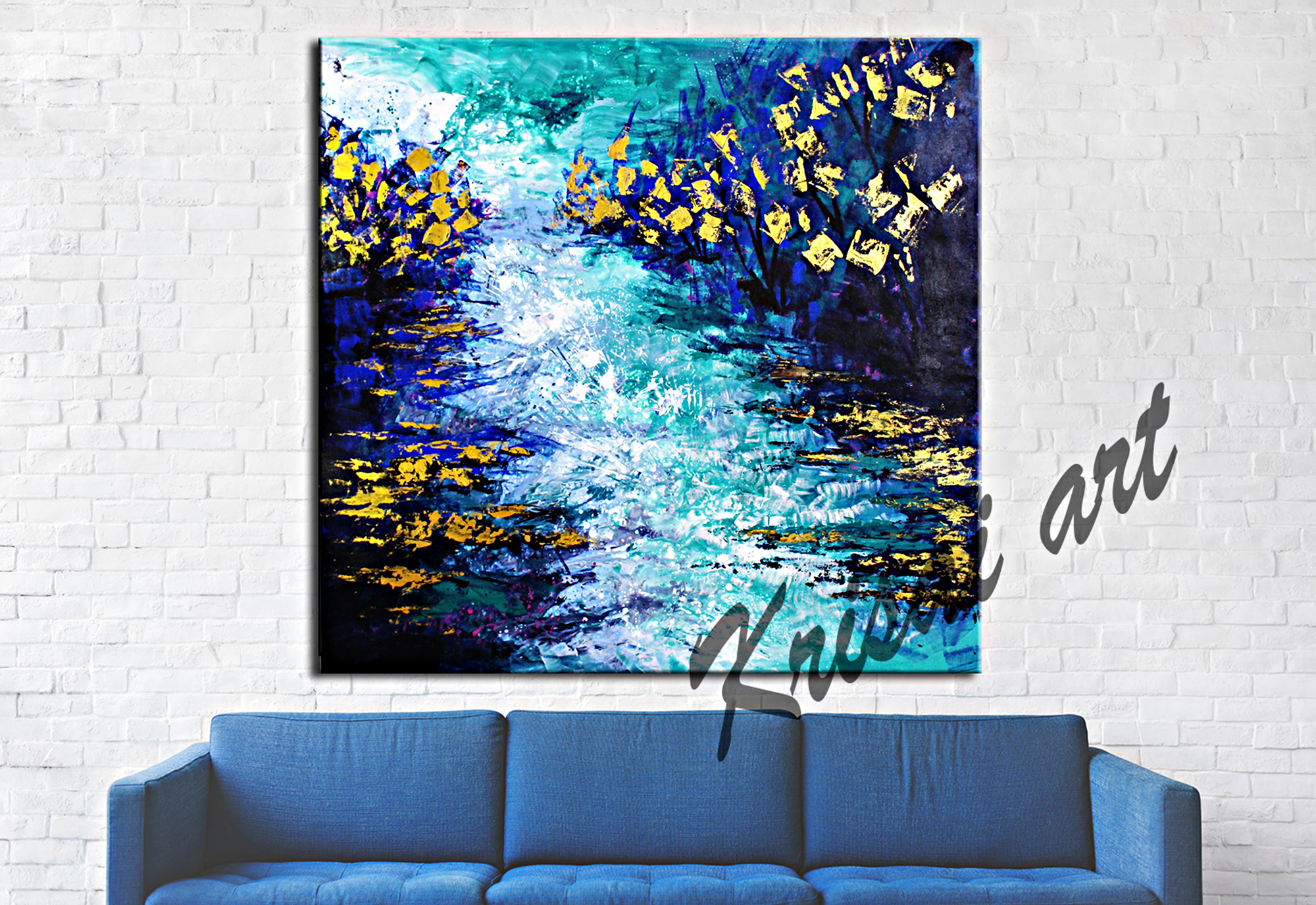 The Golden Trees Seascape Abstract Painting