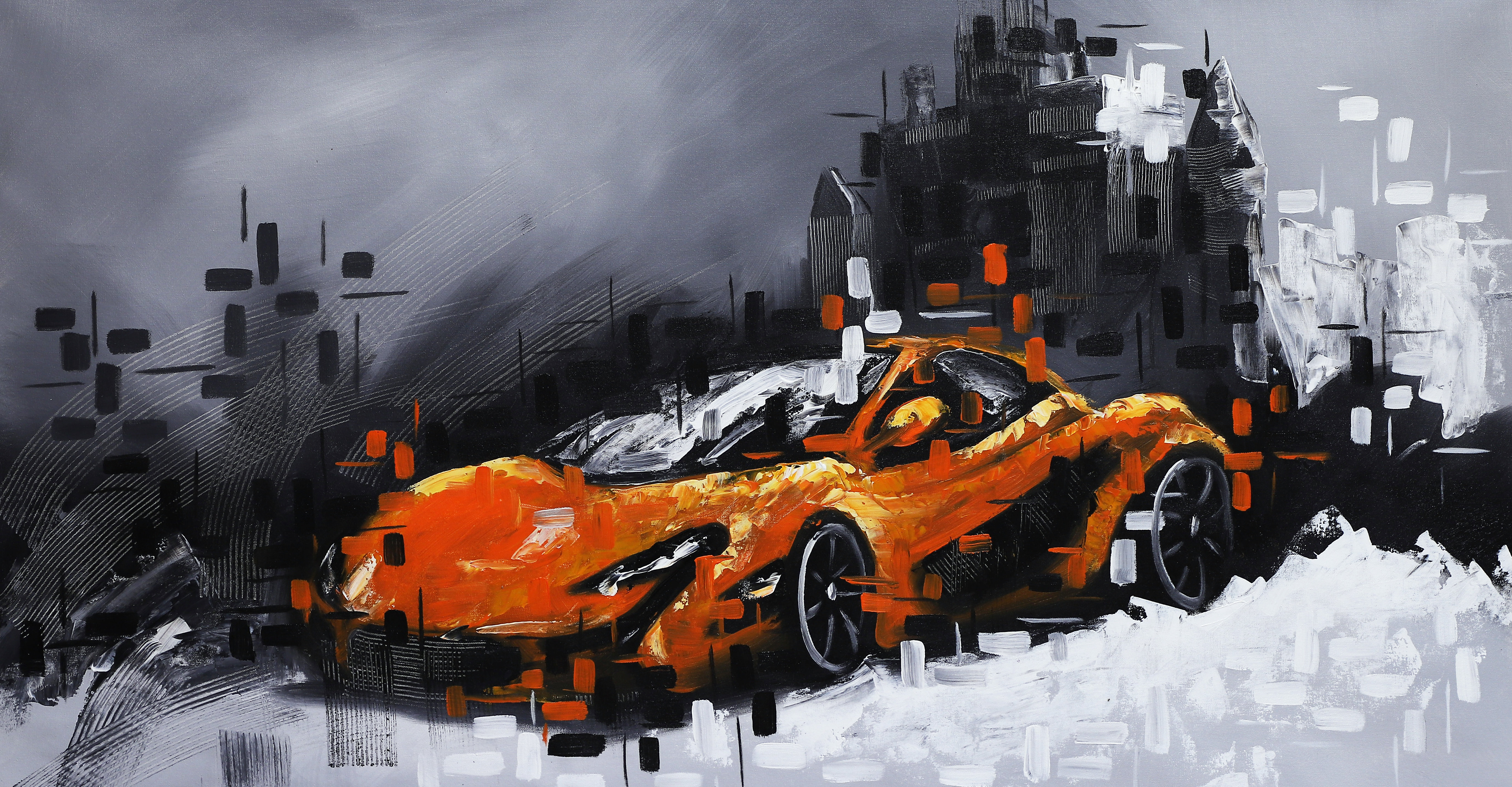 Modern Orange Sports Car Canvas Painting