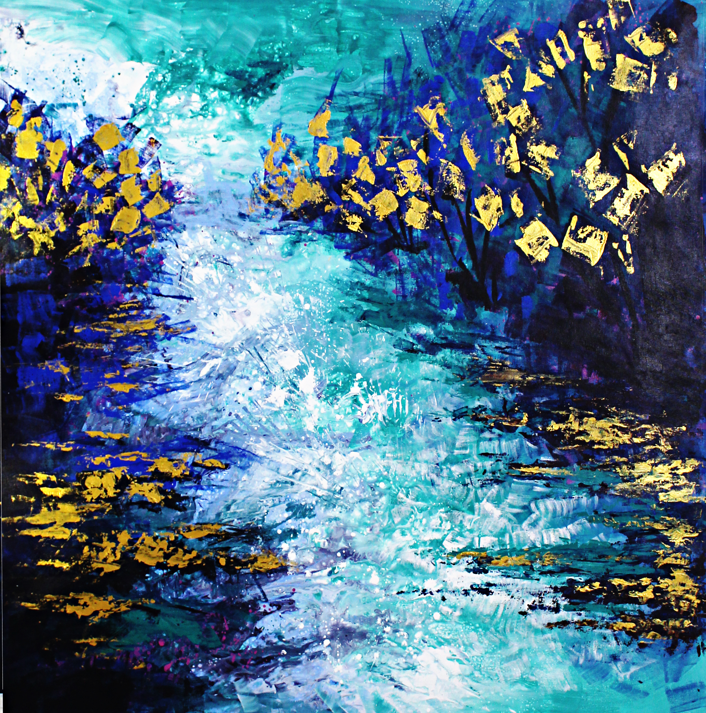 The Golden Trees Seascape Abstract Painting