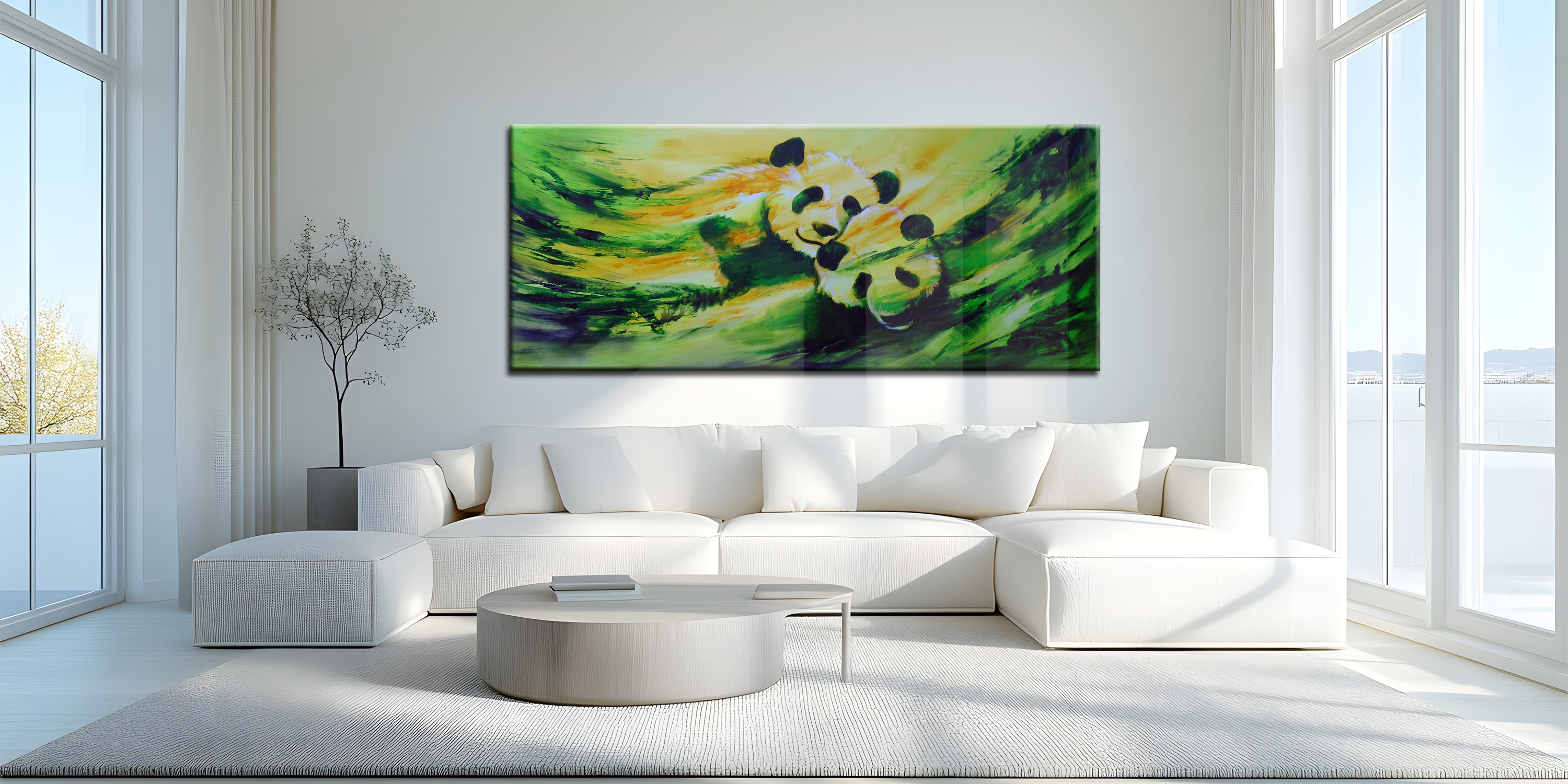 Lovable Panda Duo Abstract Painting