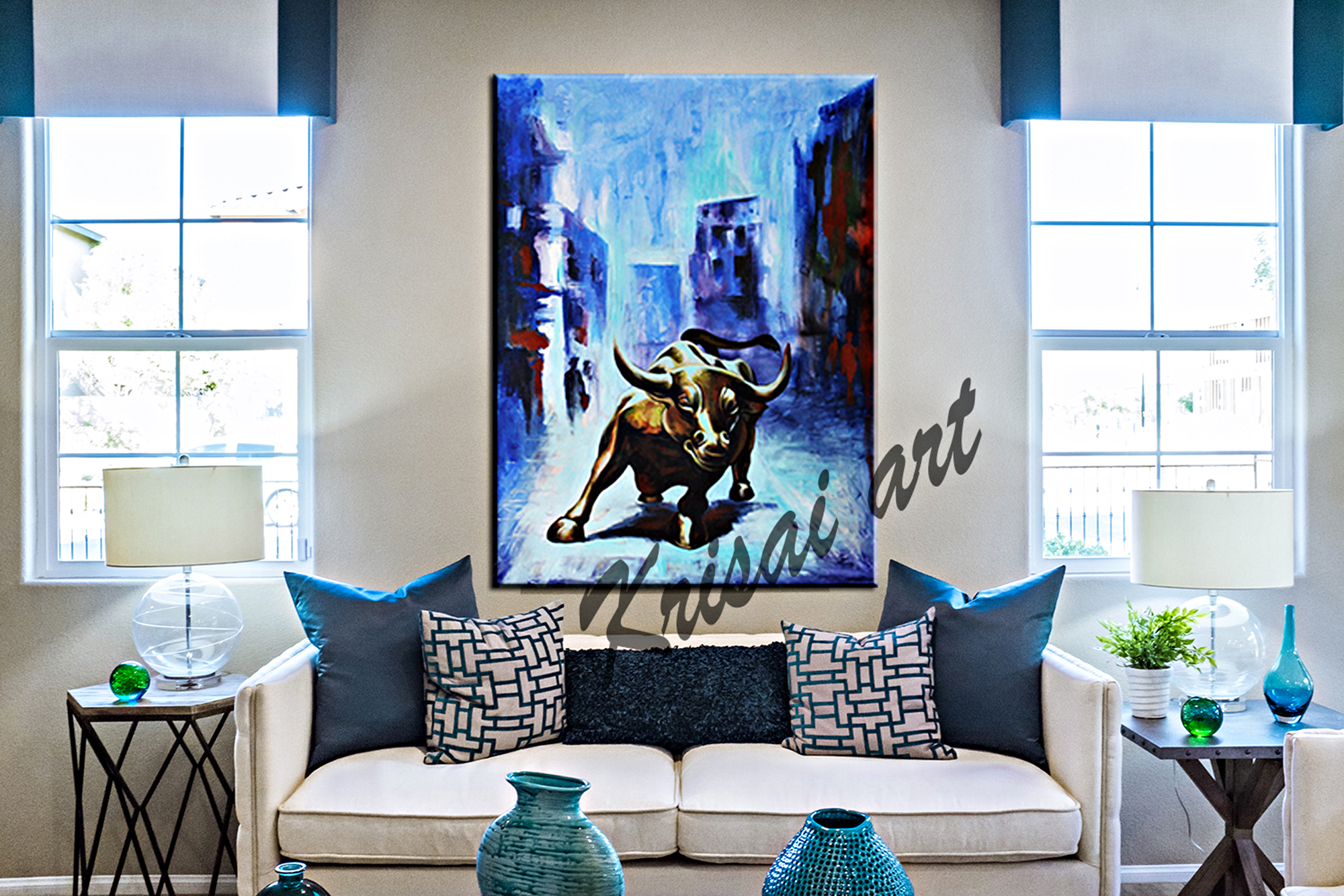 Modern Bull Run Canvas Painting