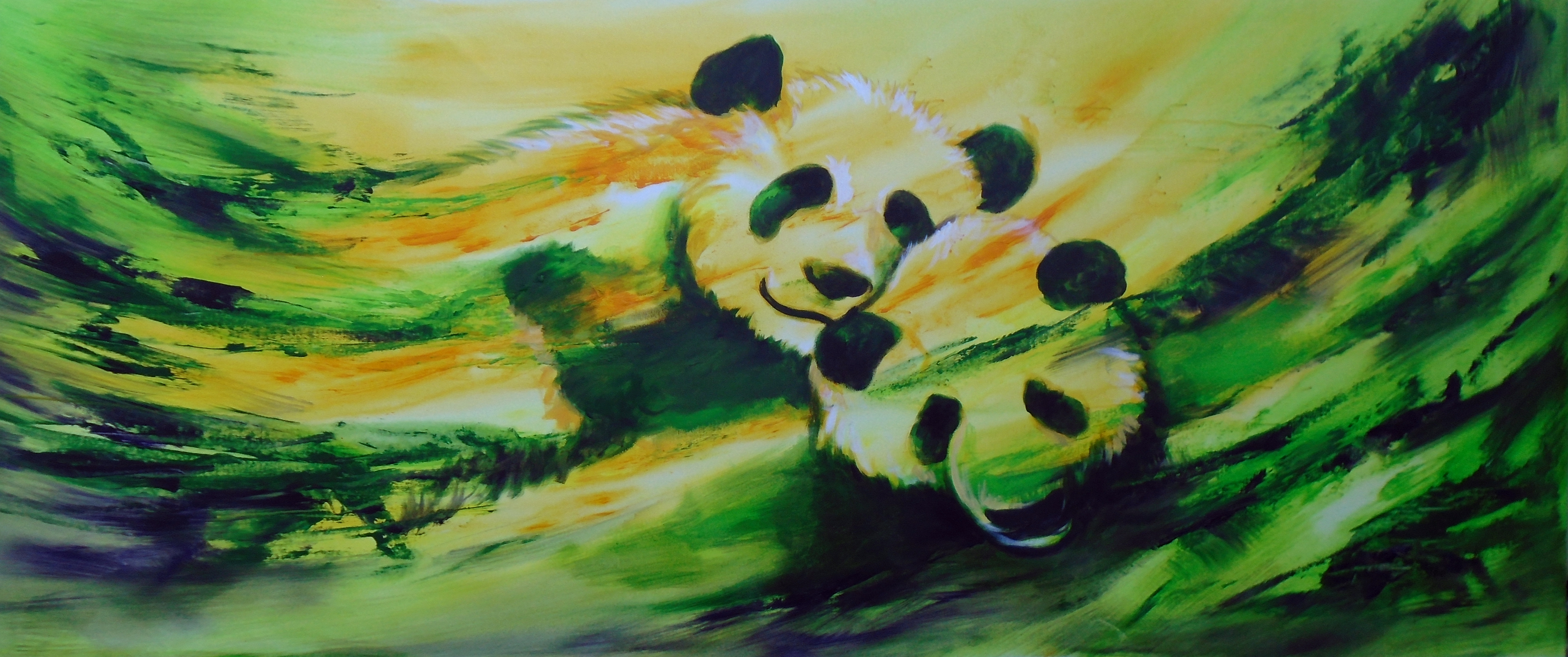 Lovable Panda Duo Abstract Painting
