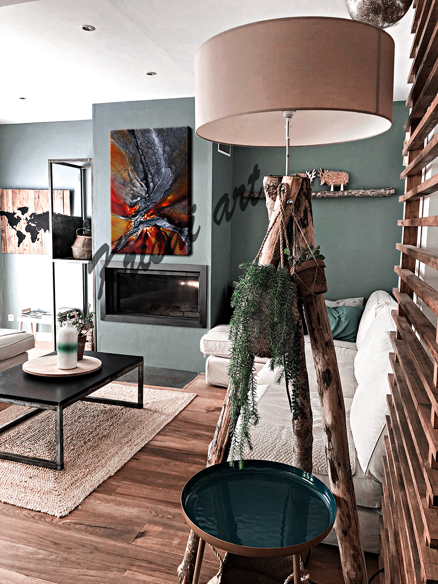 Smoky Fire Abstract Canvas Art Painting