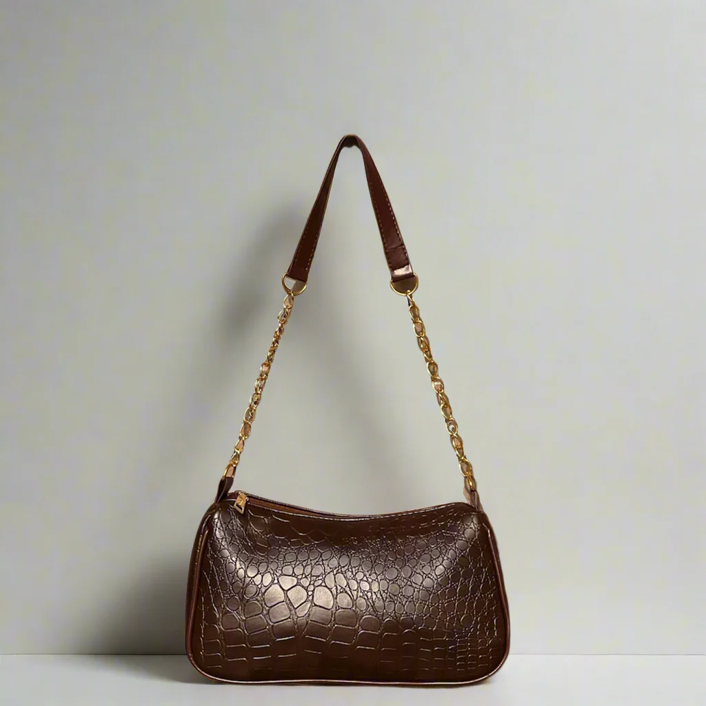 Snakeskin Baguette Bag “Brown”