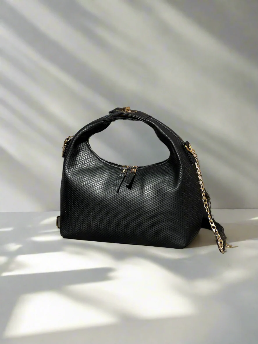 Vienna Top Handle Hobo Bag “Textured Black”