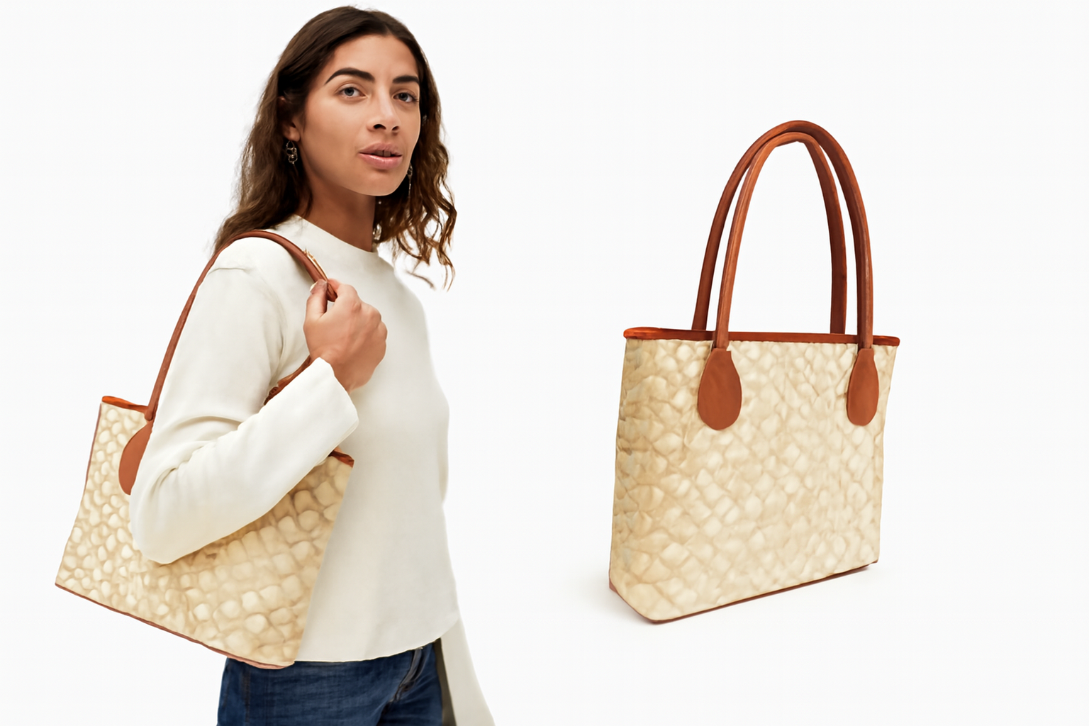 Beige Textured Shoulder Bag