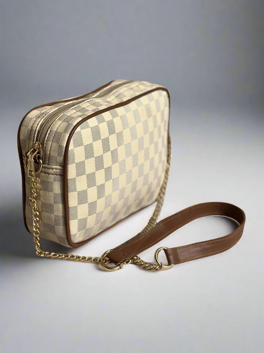 Checkered Crossbody Bag “Brown-Beige”