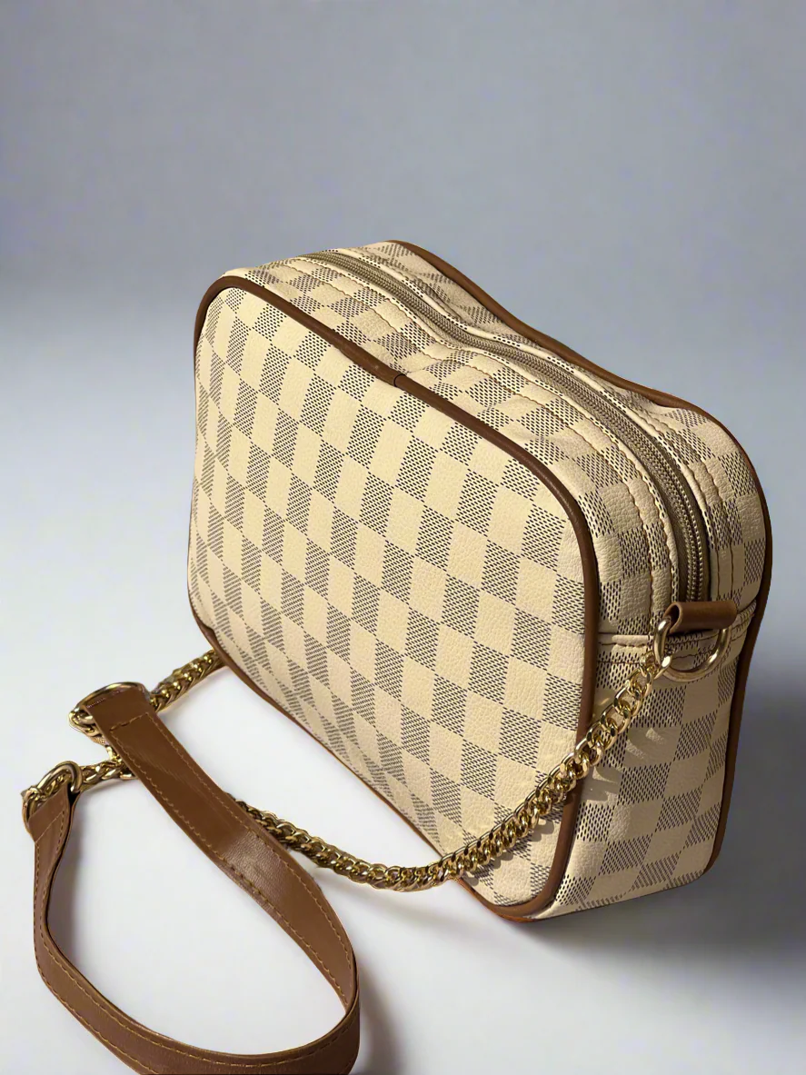 Checkered Crossbody Bag “Brown-Beige”