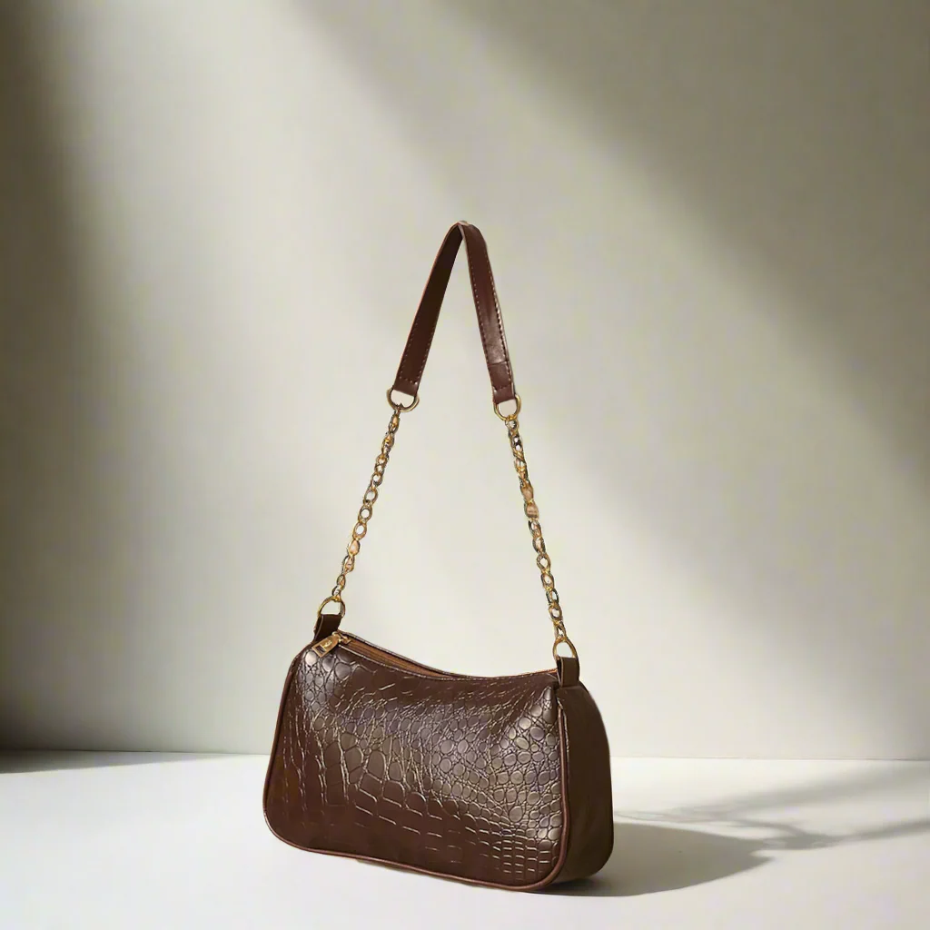 Snakeskin Baguette Bag “Brown”