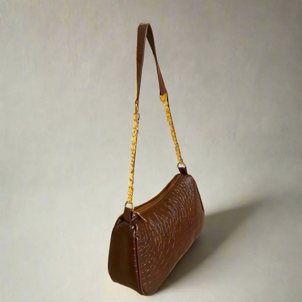 Snakeskin Baguette Bag “Brown”