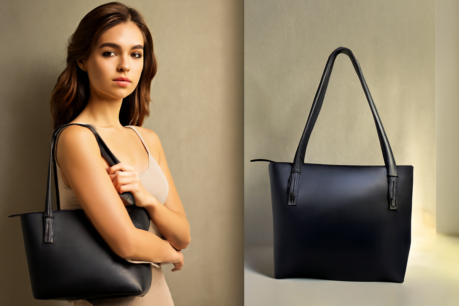 Black Leather Tote Bag