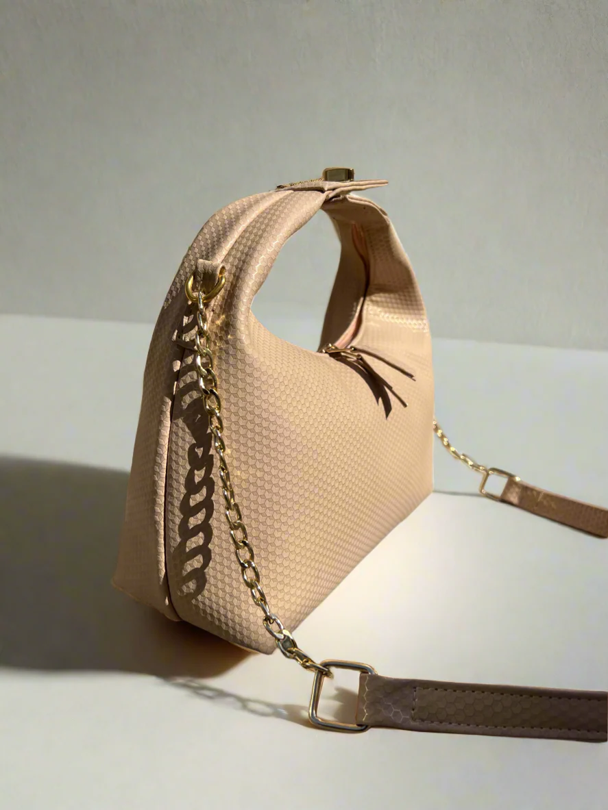 Vienna Top Handle Hobo Bag “Textured Beige”