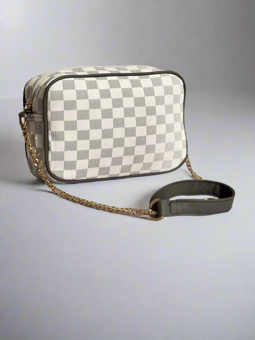 Checkered Crossbody Bag “Grey-White”