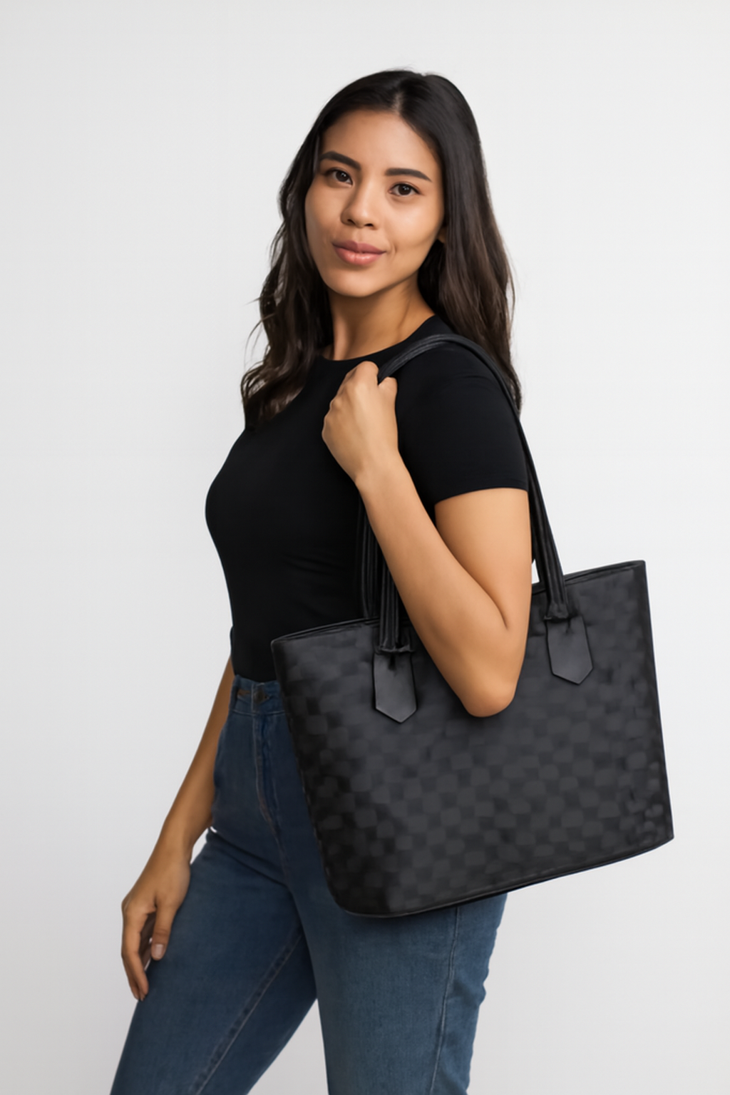 Checkered Black Tote Bag