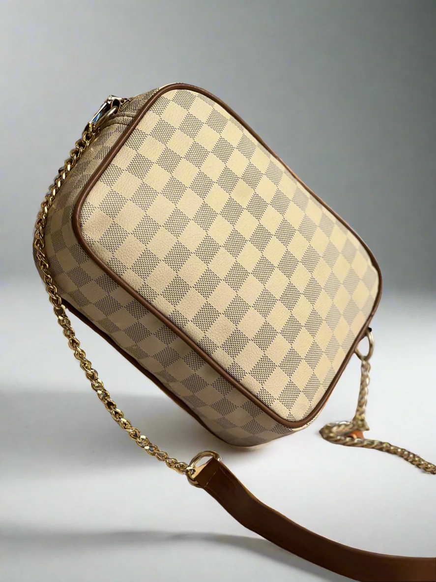 Checkered Crossbody Bag “Brown-Beige”