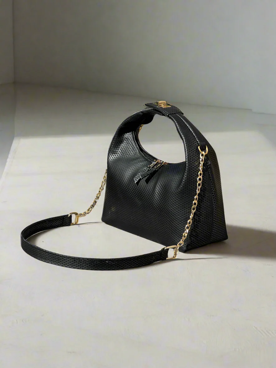 Vienna Top Handle Hobo Bag “Textured Black”