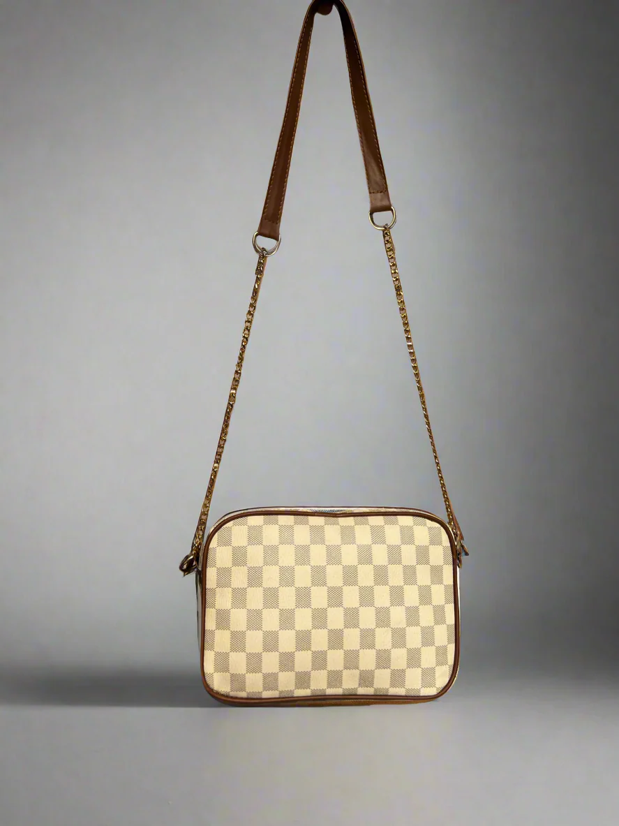 Checkered Crossbody Bag “Brown-Beige”