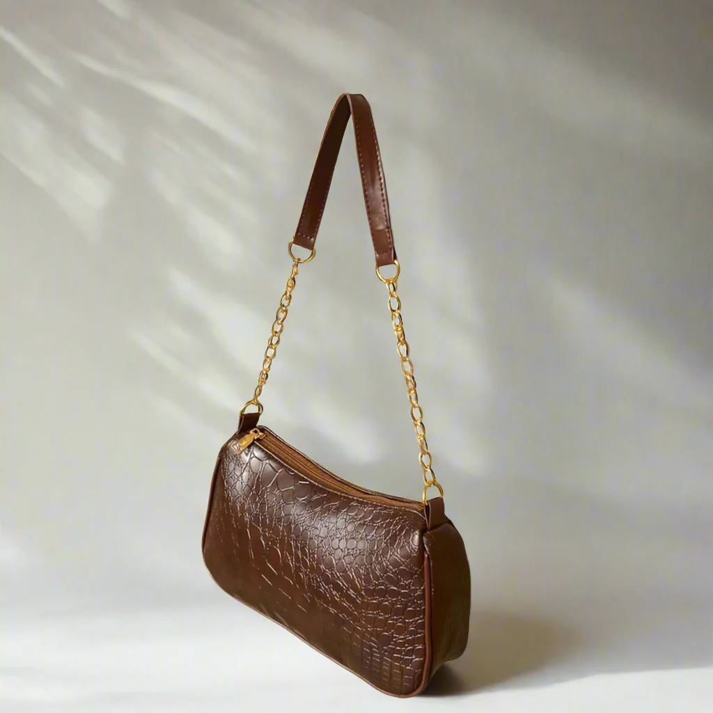 Snakeskin Baguette Bag “Brown”